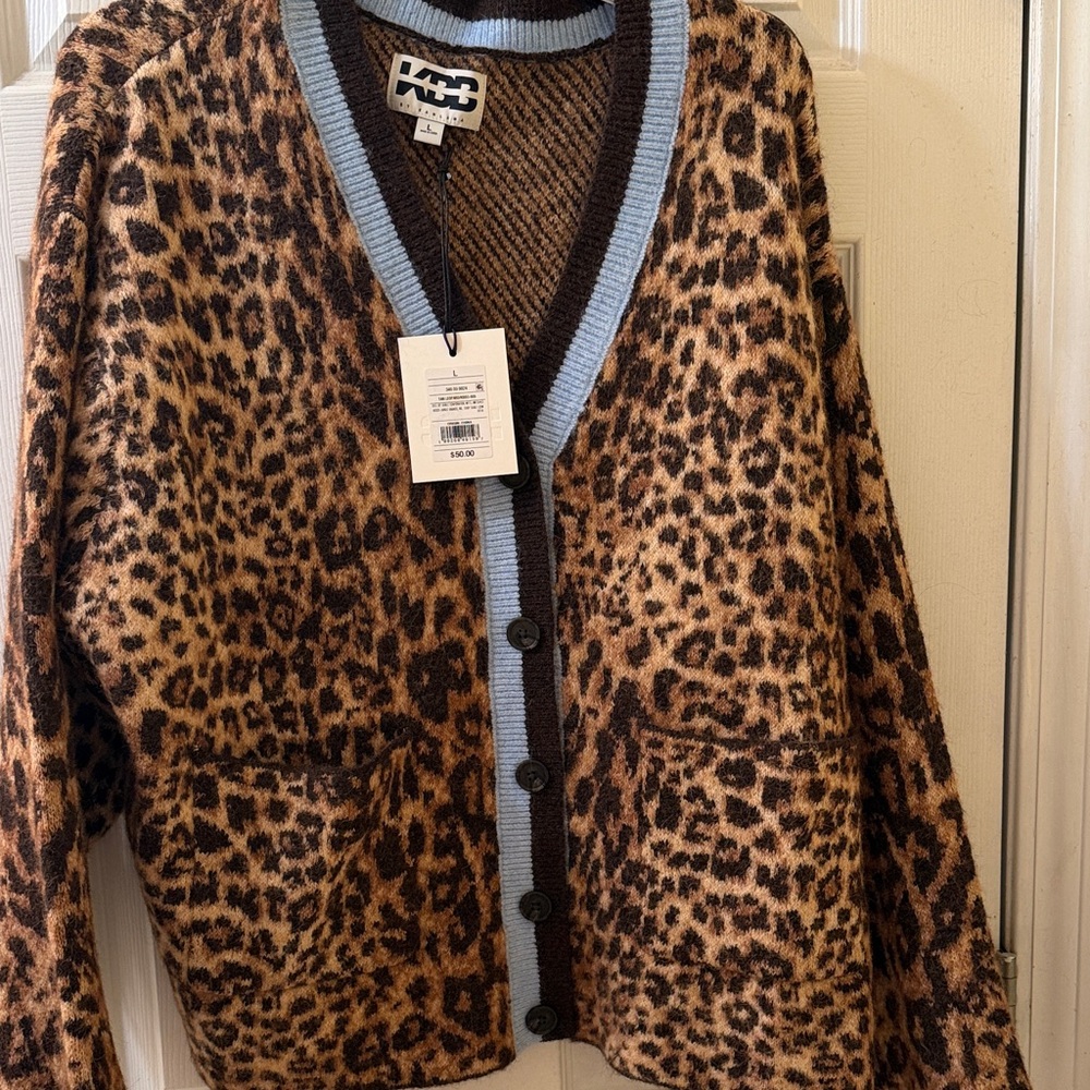 Leopard Print Cardigan - Brown and Blue